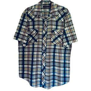 Roper Shirt Plaid Western Rodeo Retro Cowboy Pearl Snap Men's XL Blue Orange